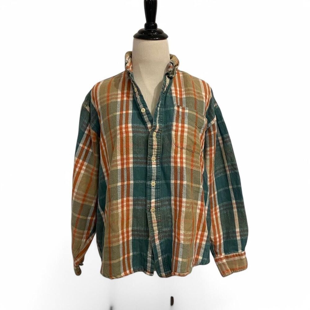 GAP Green and orange plaid button-up shirt